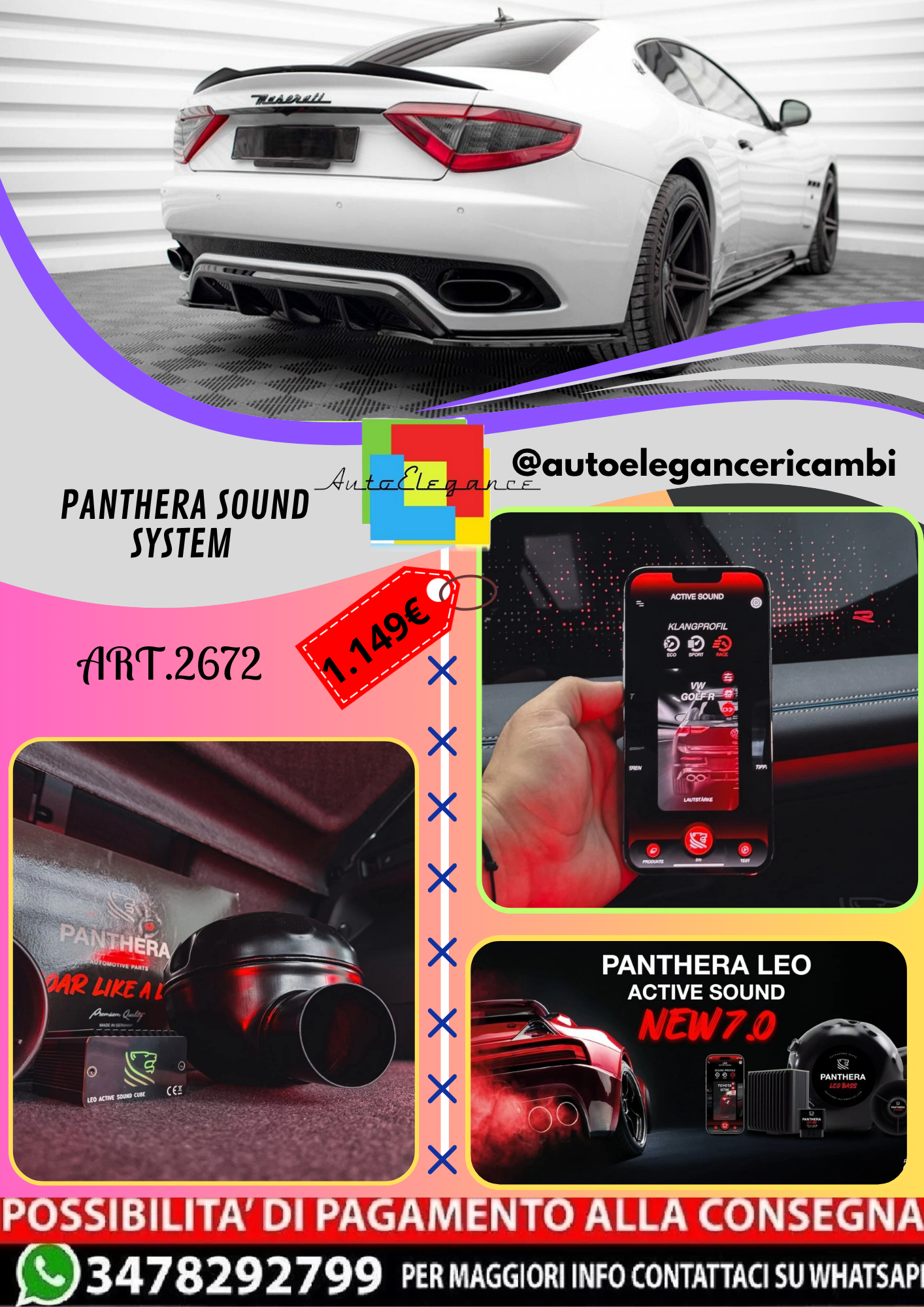 🔥ART.2672 PANTHERA SOUND SYSTEM ADATTO PER MASERATI GRANTURISMO Mk1 🔥