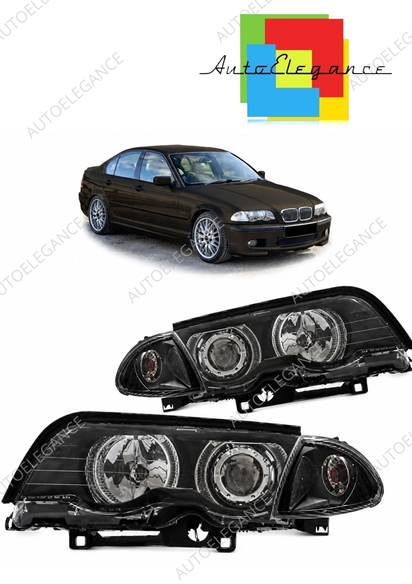 👉Fari alogeni CCFL neri adatti per BMW Serie 3 E46 Berlina/Touring 1998-2001👈