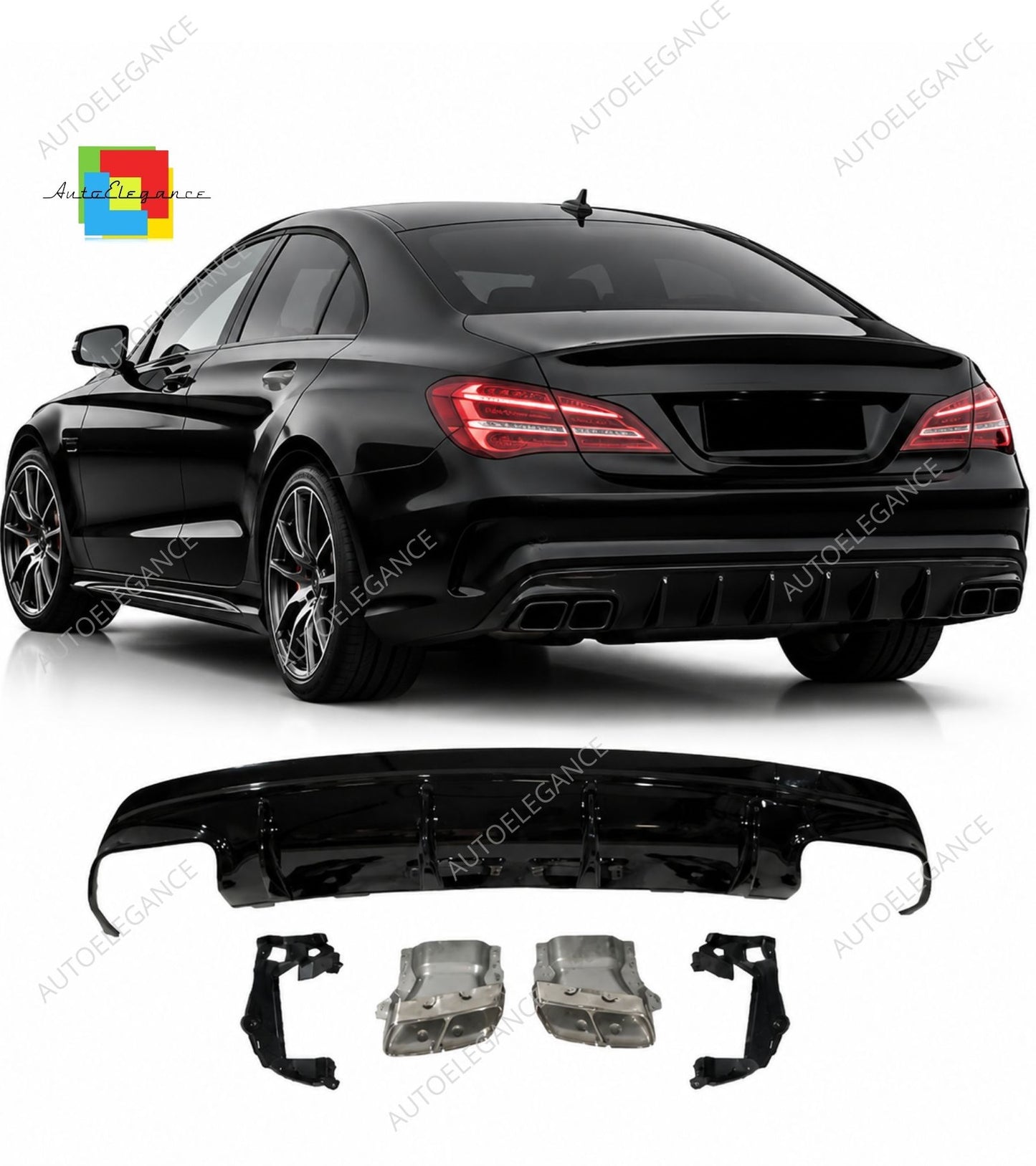 👉Diffusore Look A45 per Mercedes CLA W117 13-15 Nero Lucido + Terminali👈