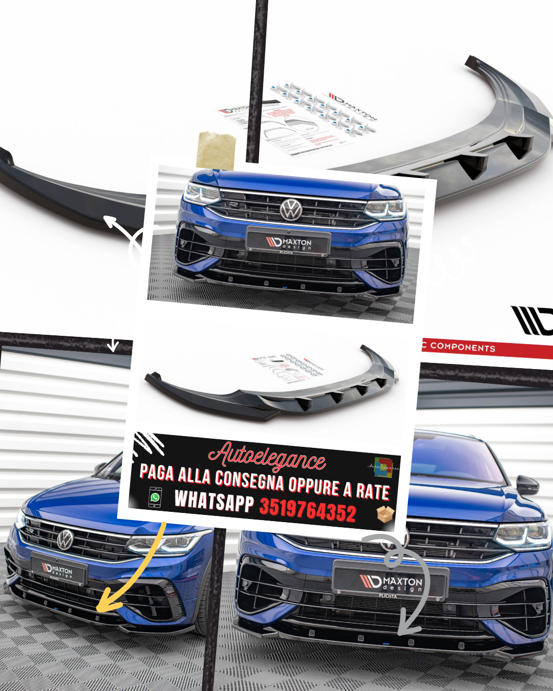 SPLITTER ANTERIORE V.3 ADATTO PER VOLKSWAGEN TIGUAN R / R-LINE MK2 FACELIFT