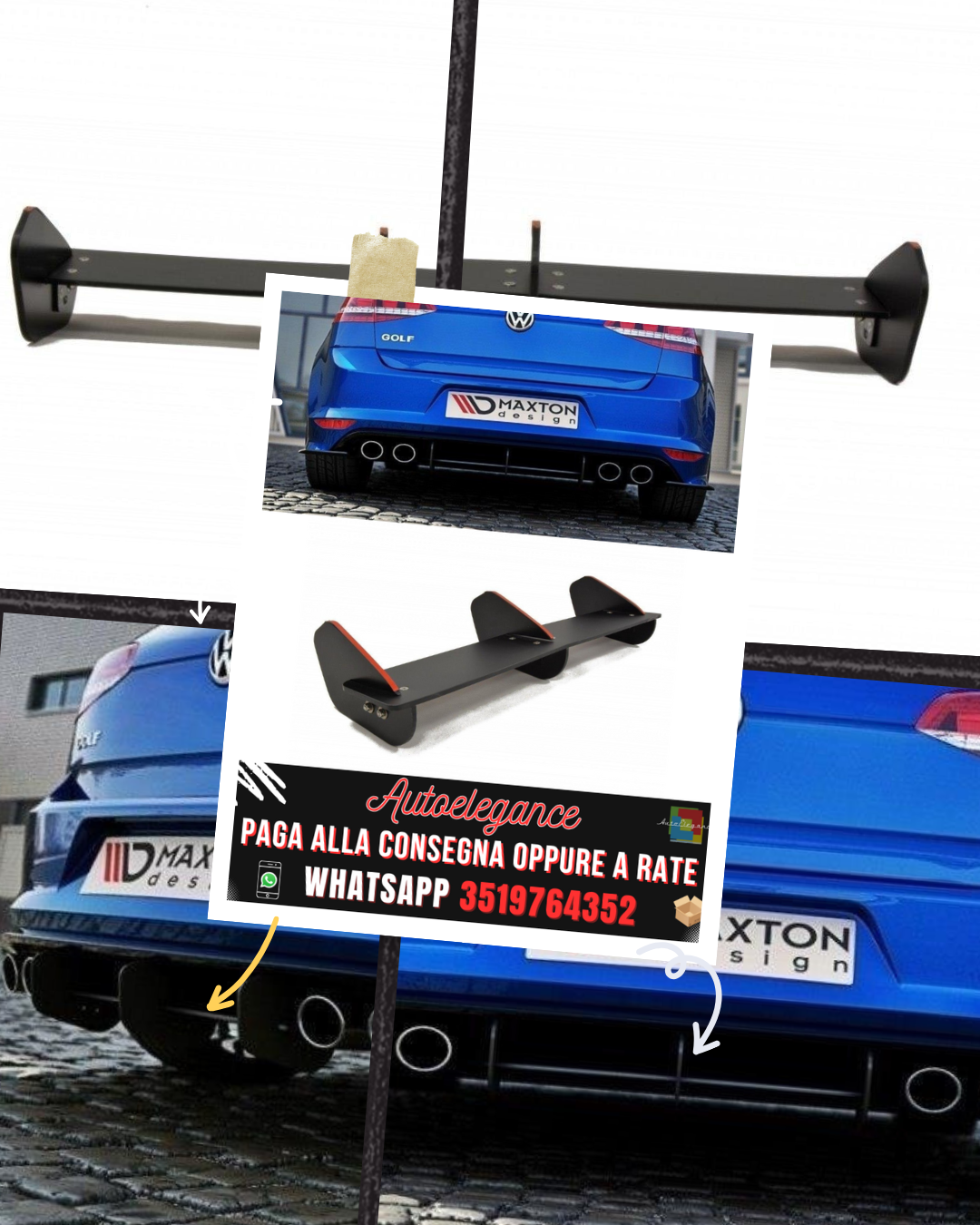 DIFFUSORE POSTERIORE E SPLITTER LATERALI POSTERIORI adatti per VW GOLF 7 R HATCHBACK 2013