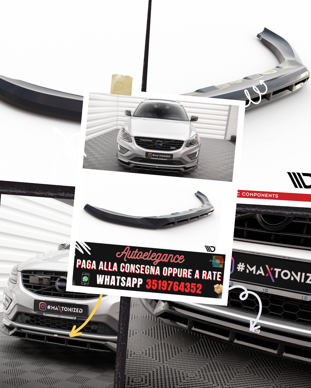 SPLITTER ANTERIORE adatto per VOLVO XC60 R-DESIGN MK1 FACELIFT 2013-2017