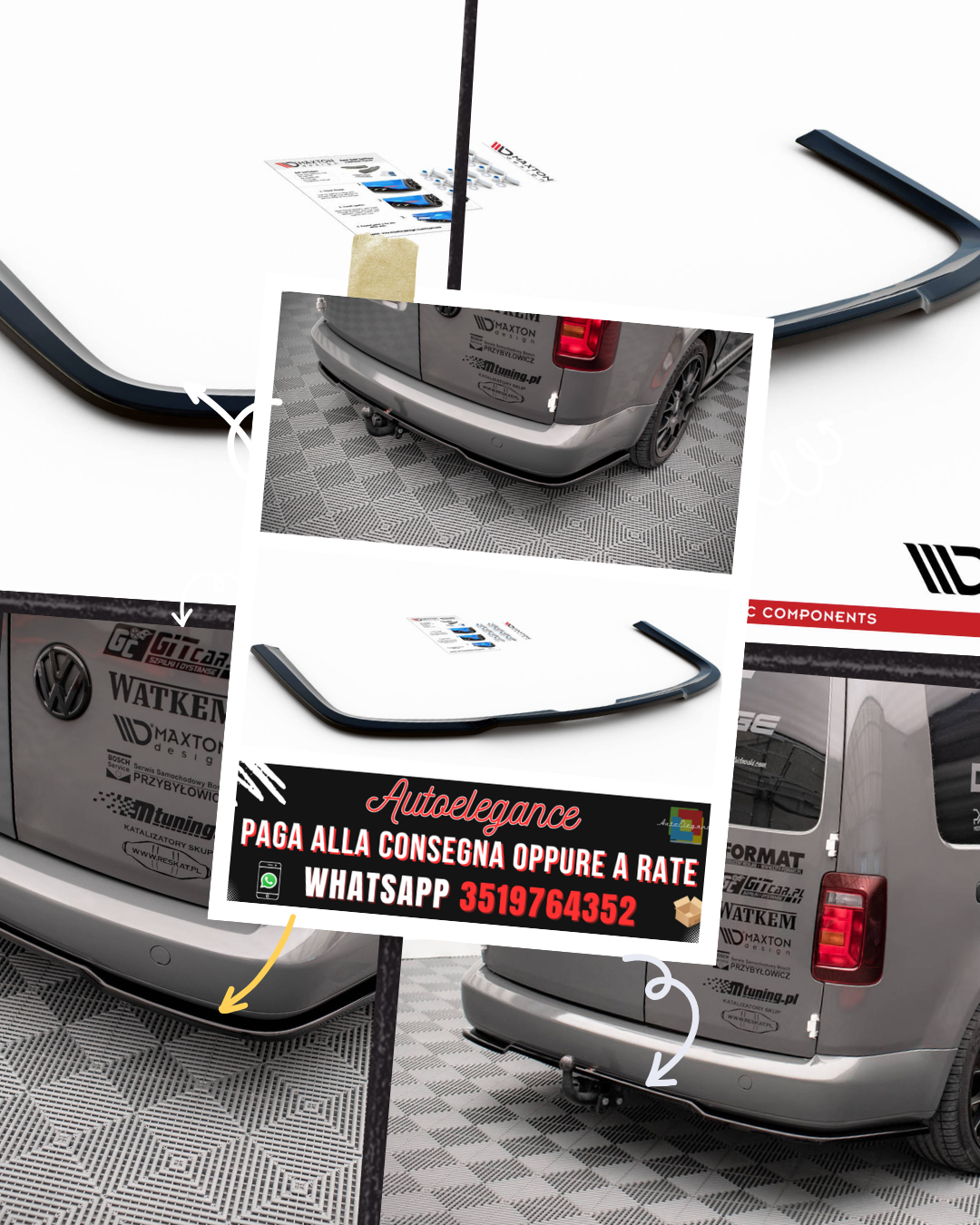 SPLITTER POSTERIORE CENTRALE adatto PER VOLKSWAGEN CADDY MK3 LONG MK3 FACELIFT 2010-2015