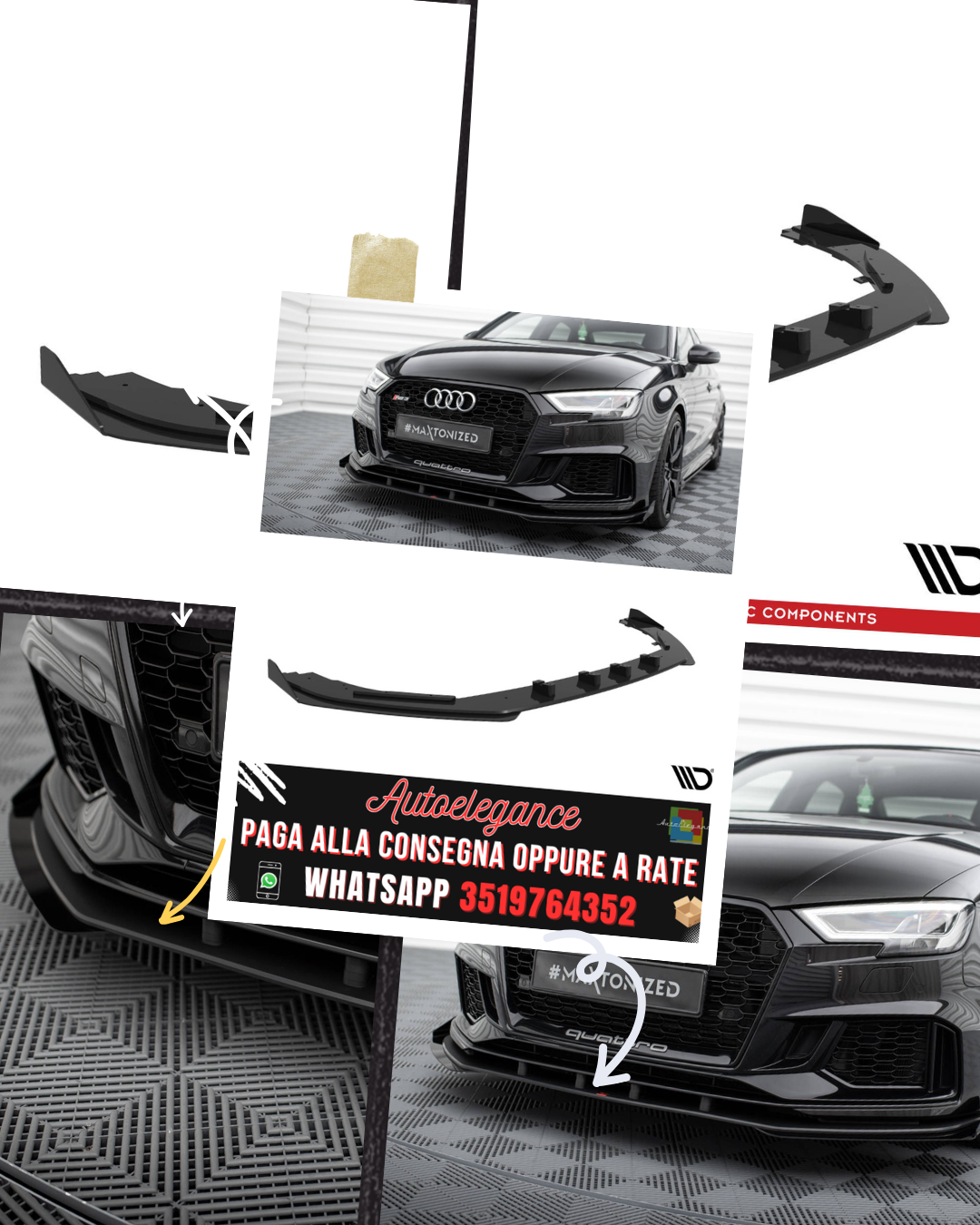 STREET PRO SPLITTER ANTERIORE adatto per V.1 + FLAPS AUDI RS3 BERLINA 8V FACELIFT 2017-2020