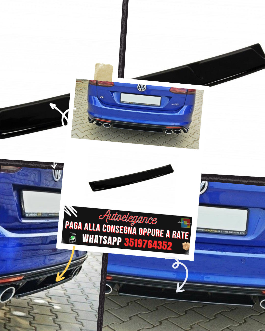 SPLITTER POSTERIORE CENTRALE adatto per VW GOLF MK7 R ESTATE (SENZA BARRA VERTICALE) 2013