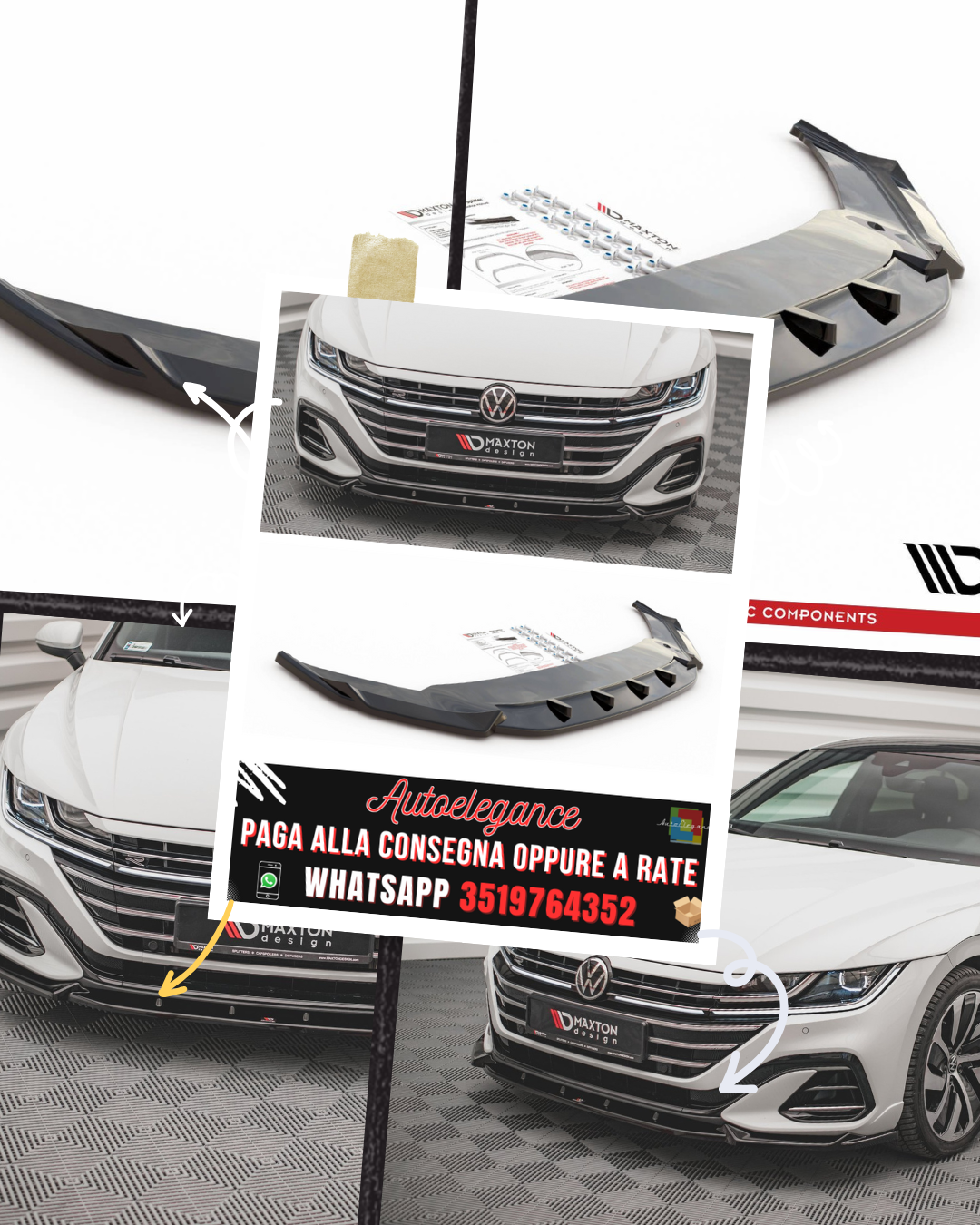 SPLITTER ANTERIORE V.1 ADATTO PER  VOLKSWAGEN ARTEON R-LINE FACELIFT 2020-