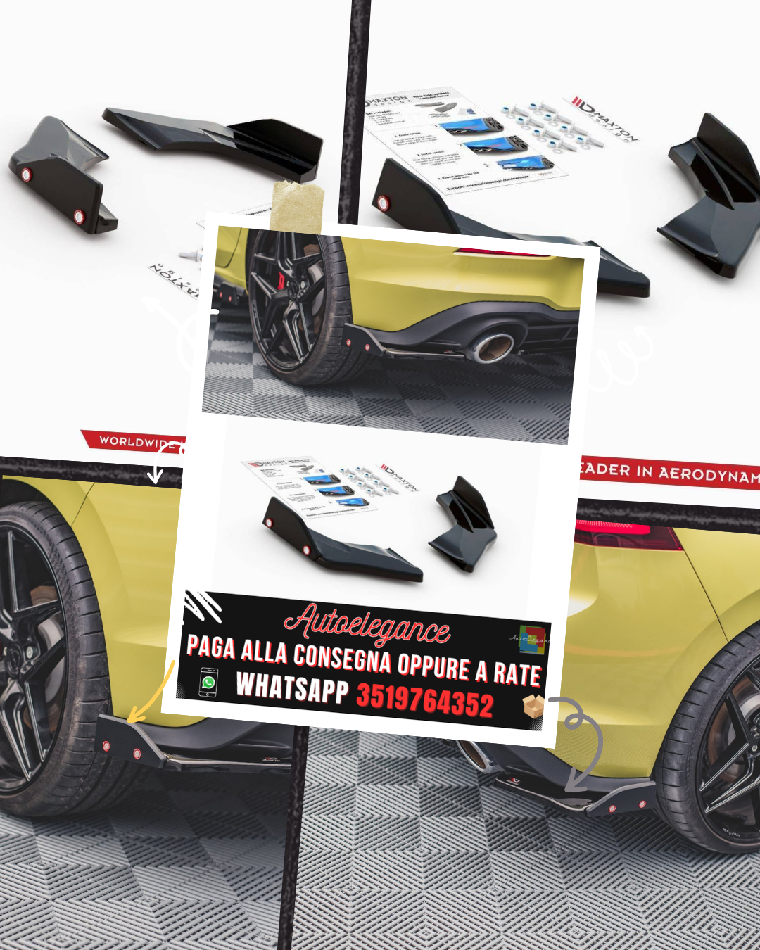 SPLITTER LATERALI POSTERIORI V.1 + FLAPS ADATTI PER VOLKSWAGEN GOLF 8 GTI CLUBSPORT 2020