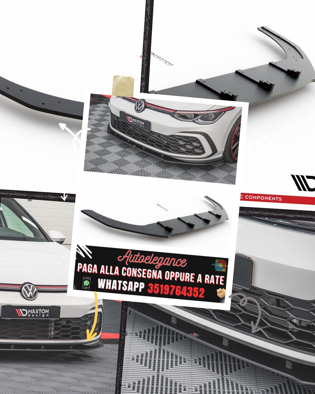 SPLITTER ANTERIORE RACING adatto per  VOLKSWAGEN GOLF 8 GTI / R-LINE 2020