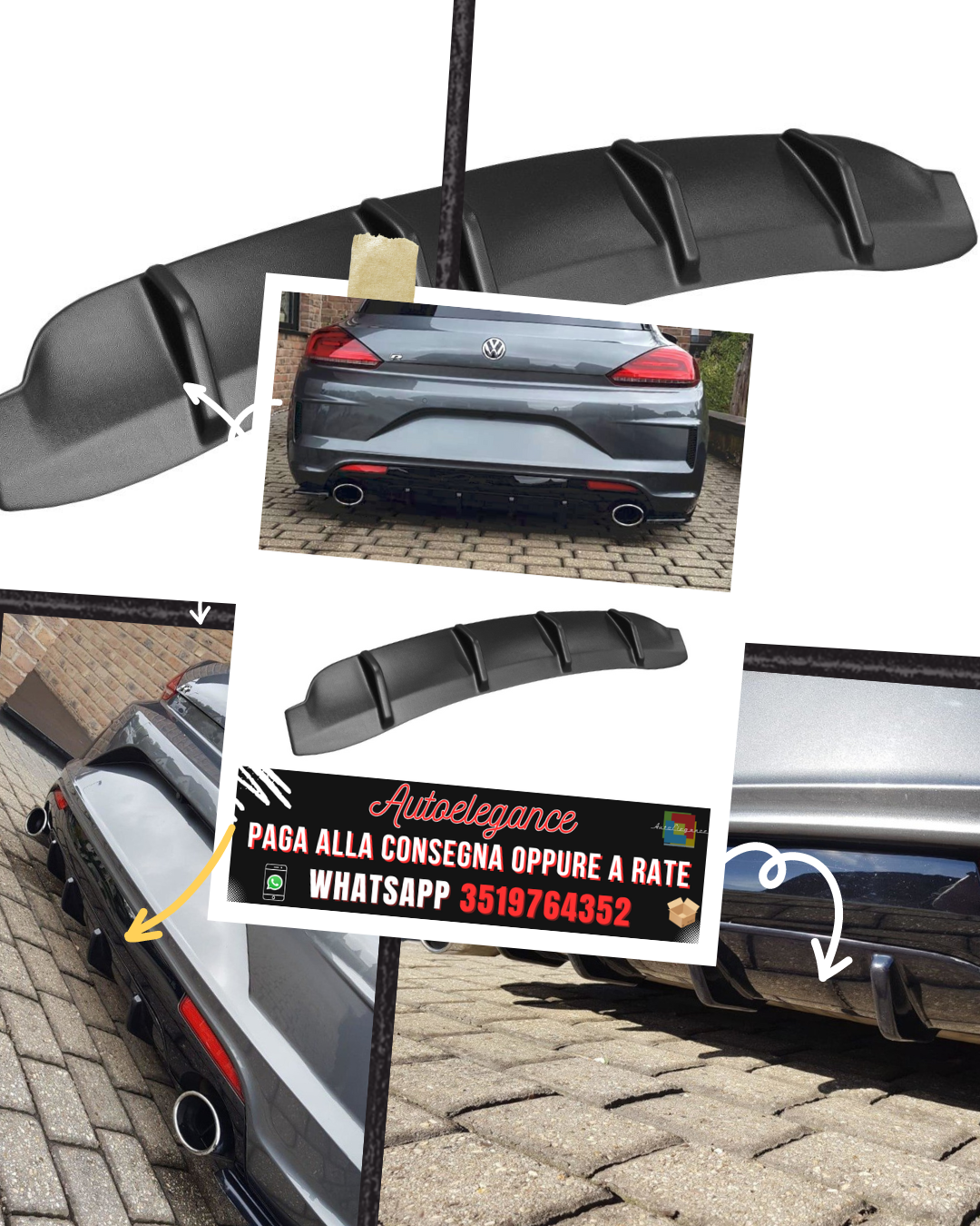 DIFFUSORE POSTERIORE adatto per VOLKSWAGEN SCIROCCO MK.3 R RESTYLING