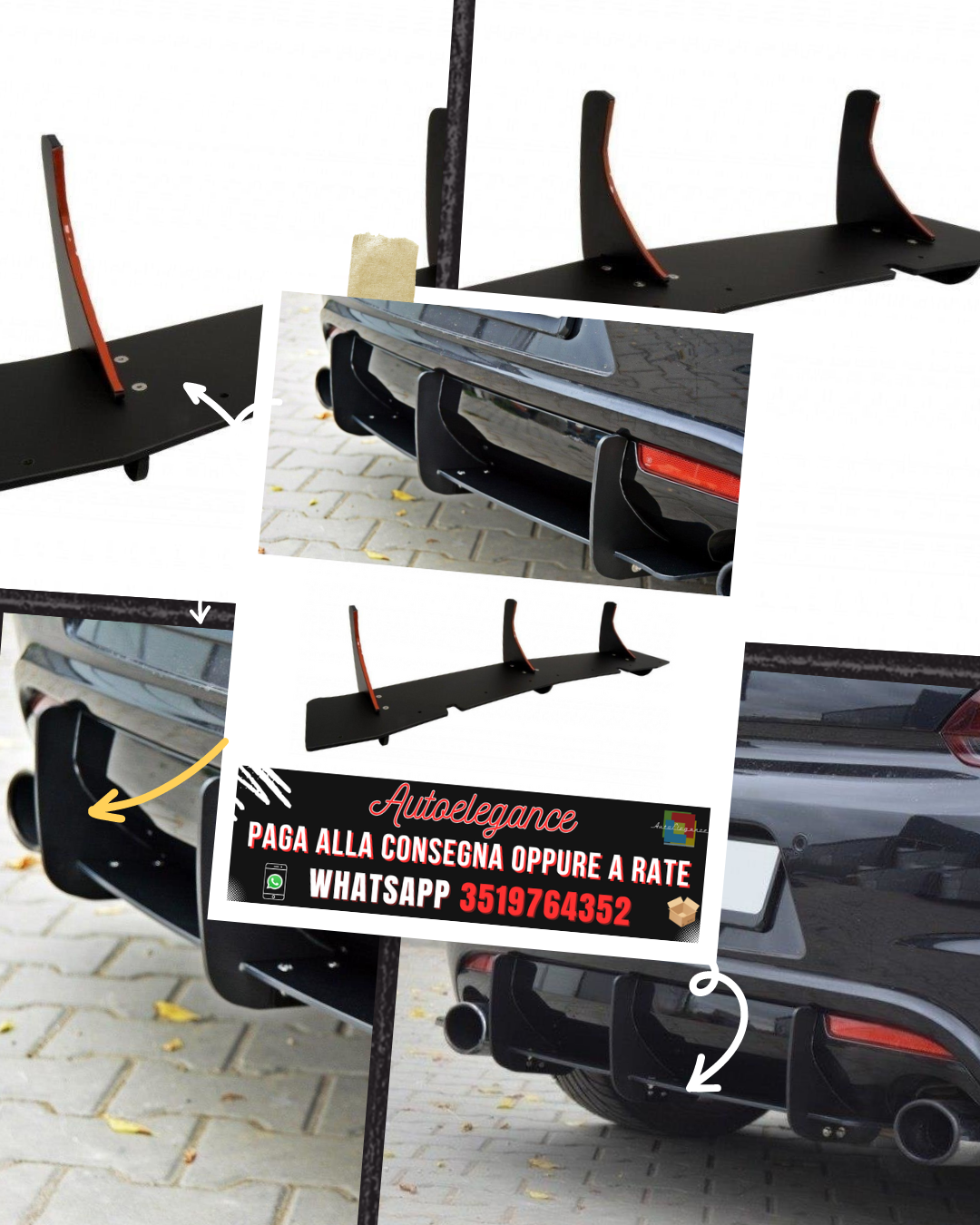 DIFFUSORE POSTERIORE adatto per VW SCIROCCO R E SPLITTER LATERALI POSTERIORI