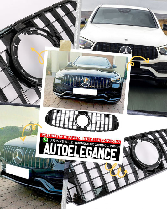 Griglia anteriore centrale adatta per Mercedes GLC X253 C253 Facelift (2020 in poi) GTR Panamericana Design All Black