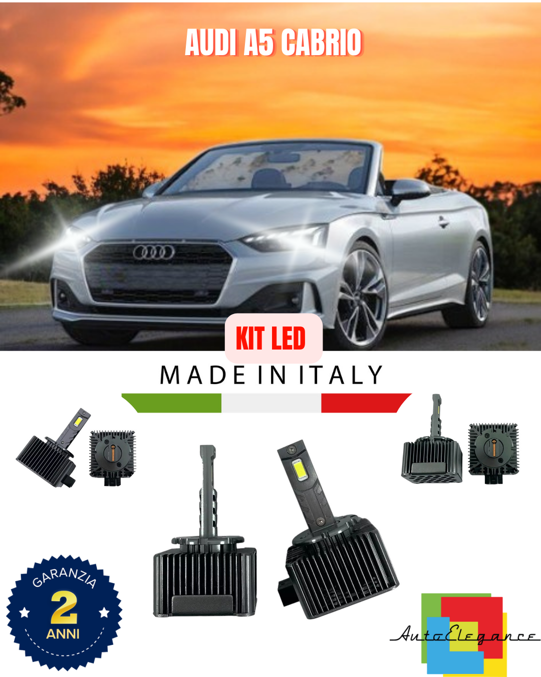 ❤️ LAMPADE ANABBAGLIANTI D3S KIT LED 6000K ADATTO PER AUDI A5 CABRIO ❤️