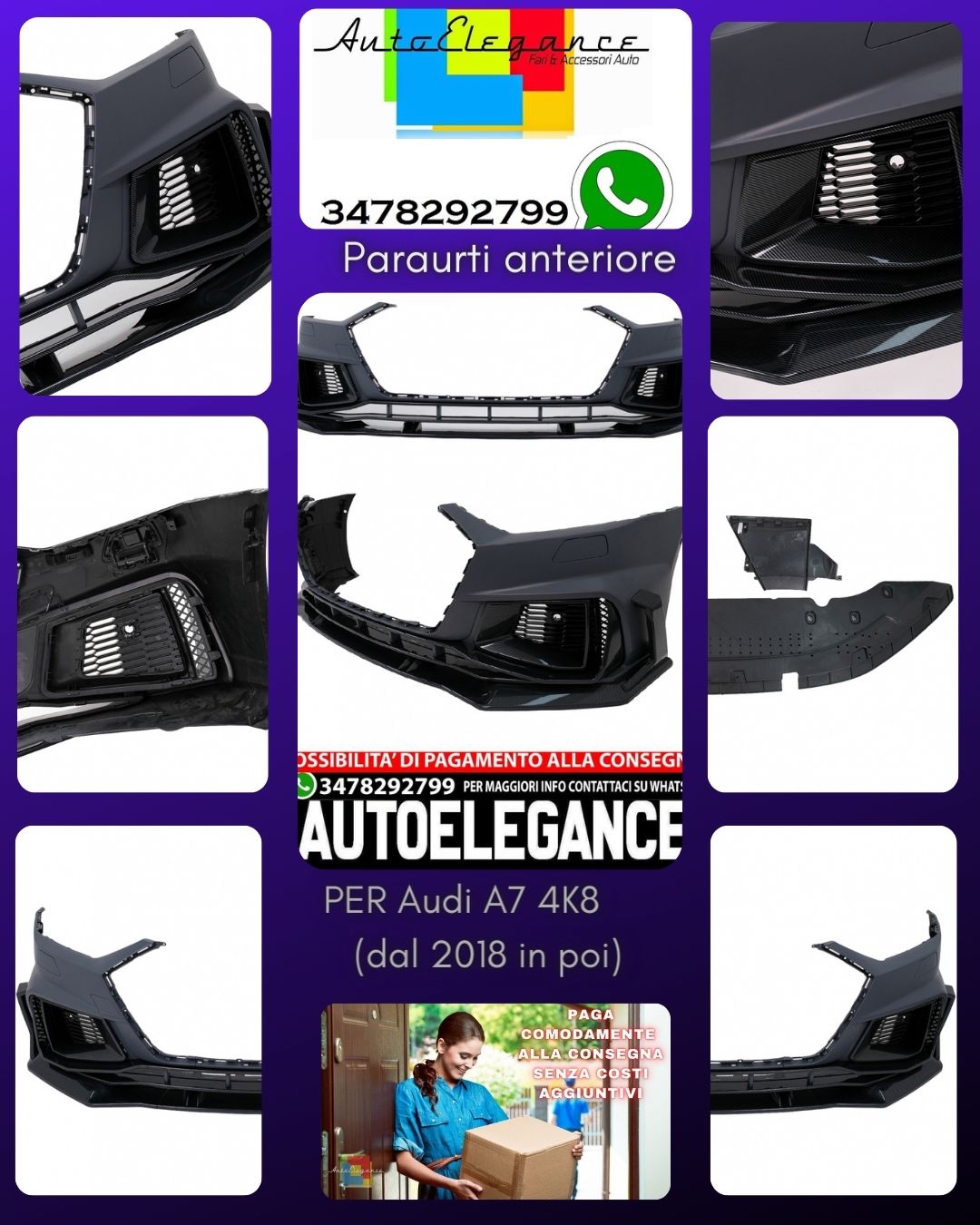 Front bumper suitable for Audi A7 4K8 (2018 onwards) RS7 Carbon Look