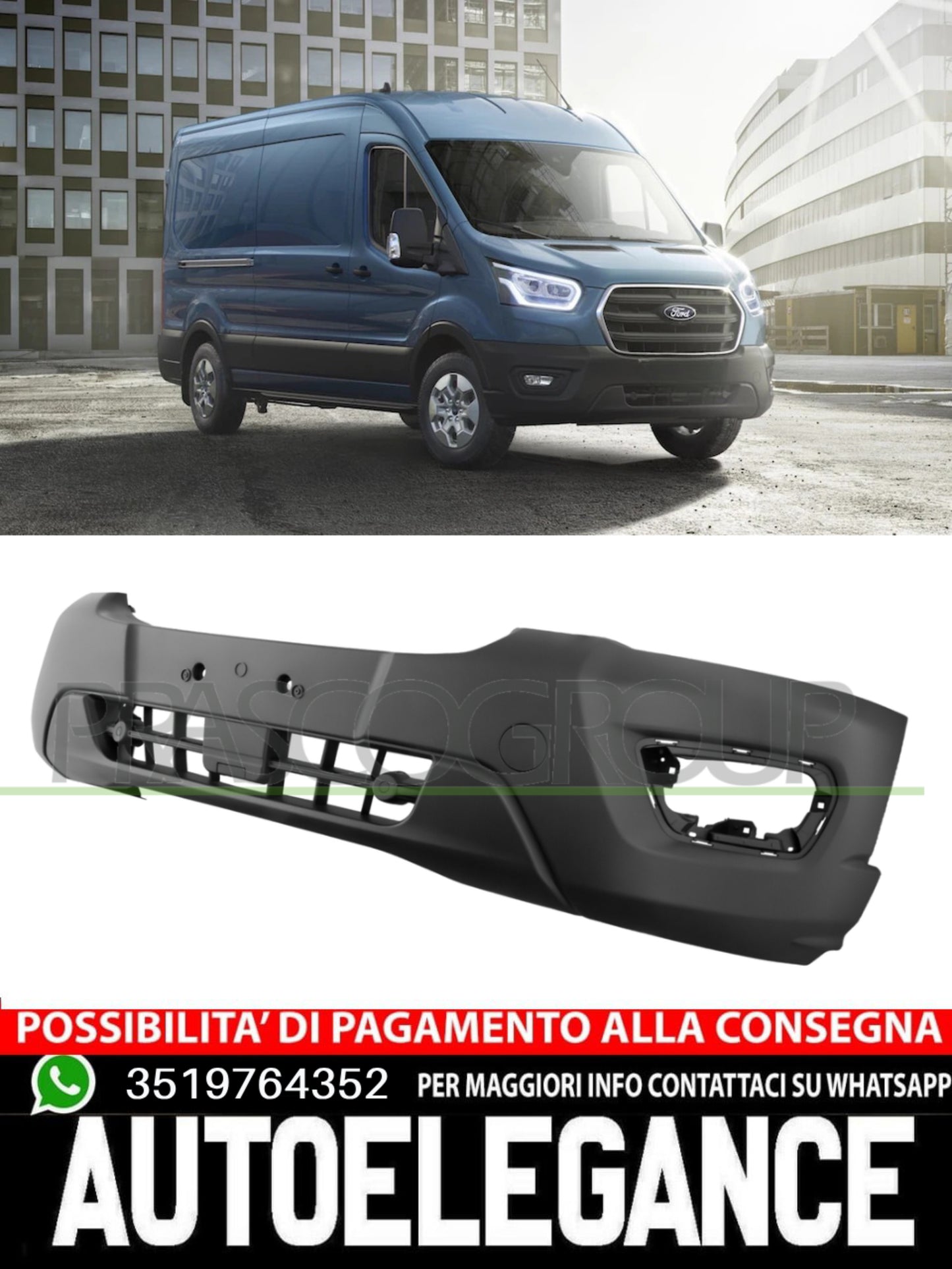 Paraurti Prasco Anteriore NERO GOFFRATO-CON TRACCE PDC per FORD TRANSIT 2404363