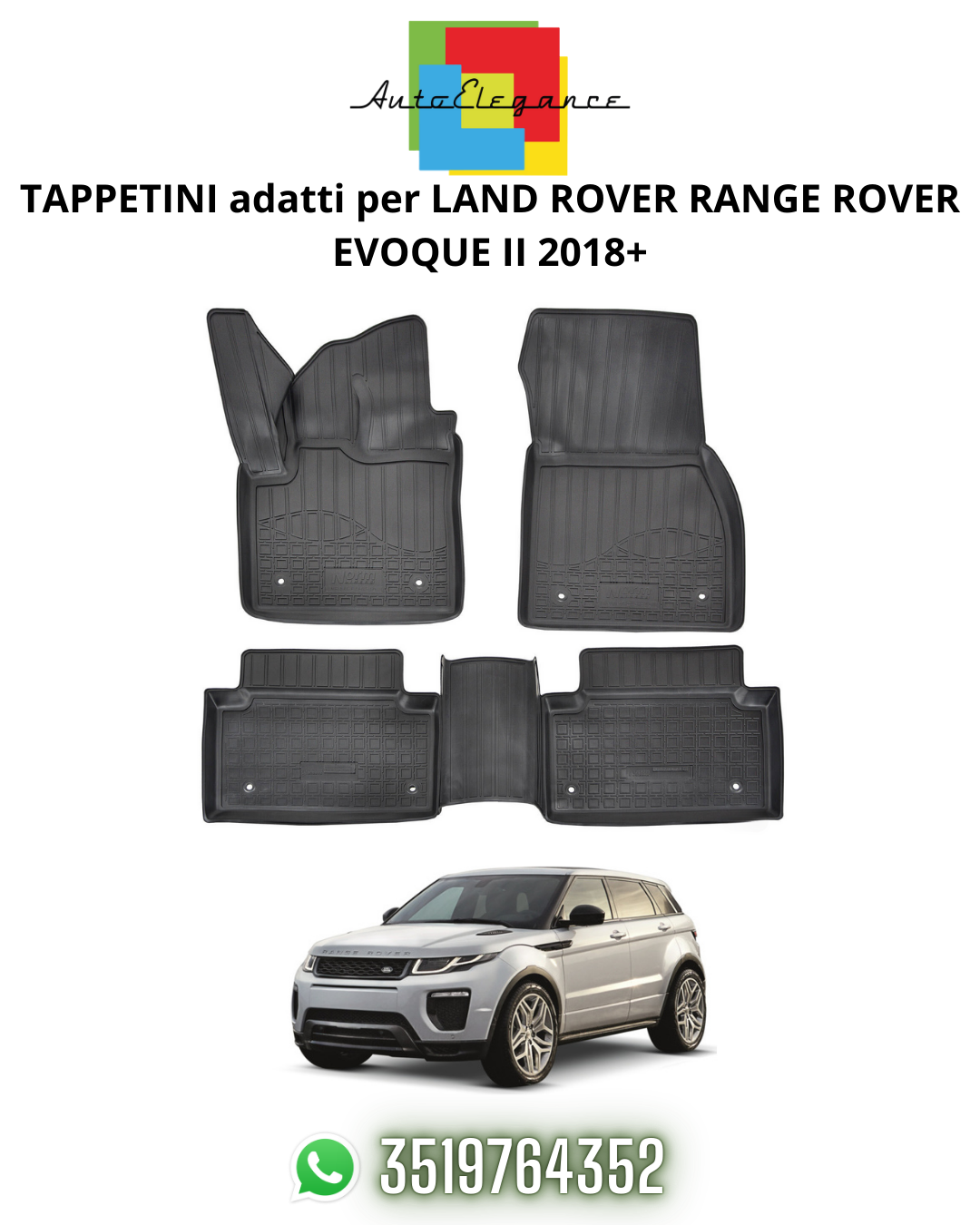 TAPPETI , TAPPETINI AUTO IN GOMMA ADATTI PER LAND ROVER RANGE ROVER EVOQUE II 2018+