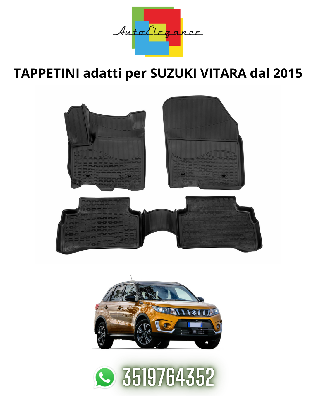 TAPPETI , TAPPETINI AUTO IN GOMMA ADATTI PER SUZUKI VITARA dal 2015