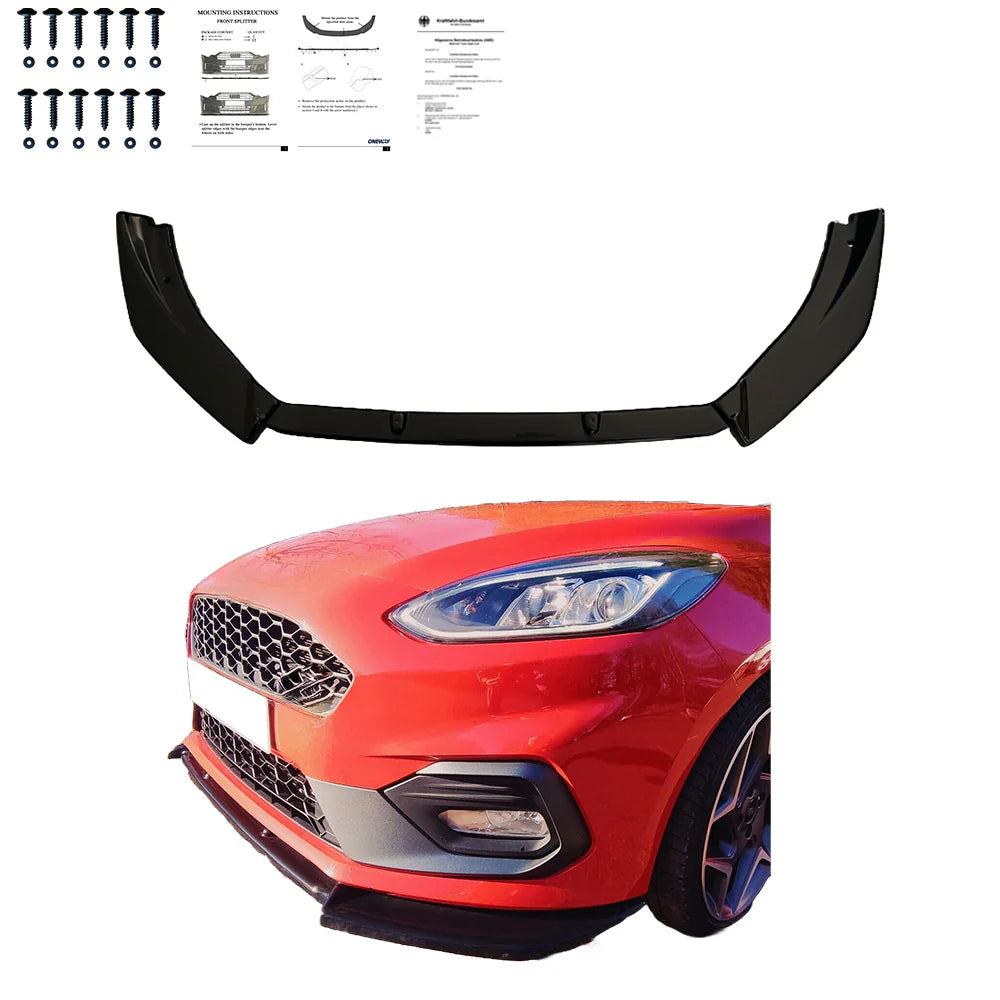 💕ART. 0206 SPLITTER FORD FIESTA MK8 VII ST 2017-2021 NERO LUCIDO 💕