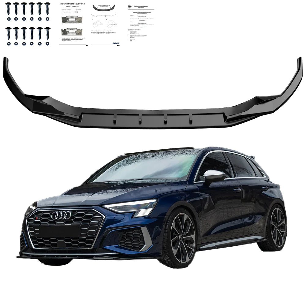 🔥Splitter anteriore AUDI A3 S-Line / S3 8Y (Berlina/Sportback) 20-24 con ABE 🔥