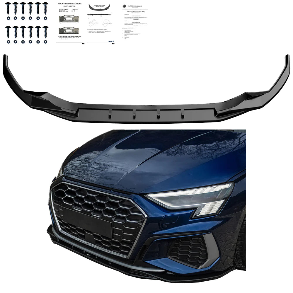 💫ART.2221 SPLITTER A3 8Y 2020-2024 SLINE S3 ( Sedan / Sportback ) NERO LUCIDO💫