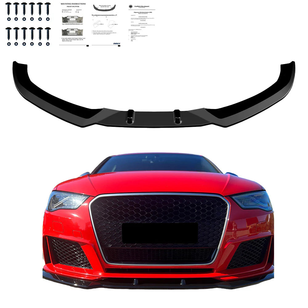 💕ART.1619  SPLITTER AUDI A3 8V 2012-2016 RS3 LOOK  NERO LUCIDO💕