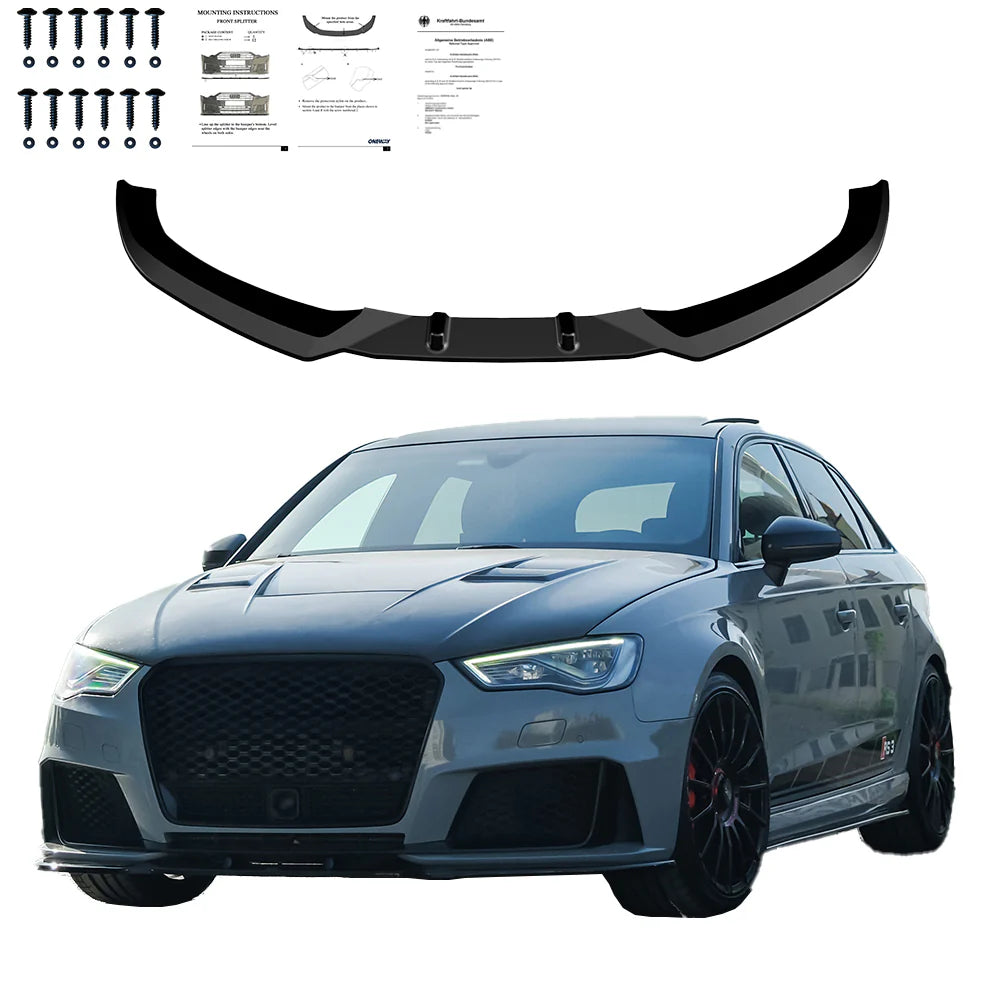 💕ART.1619  SPLITTER AUDI A3 8V 2012-2016 RS3 LOOK  NERO LUCIDO💕