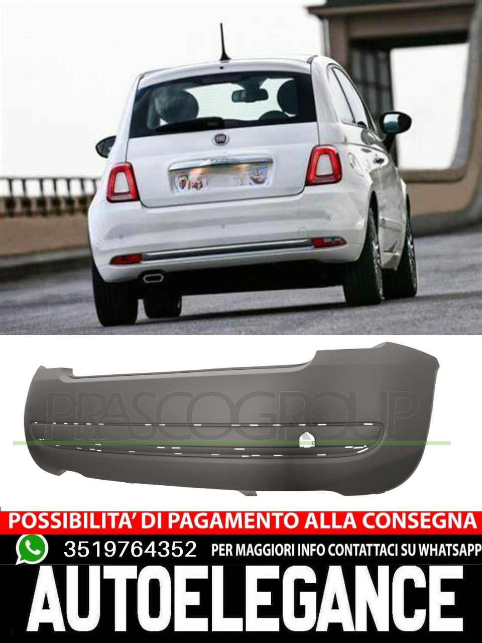 Paraurti Prasco Posteriore CON PRIMER FORI MODANATURA Per Fiat 500  71777639