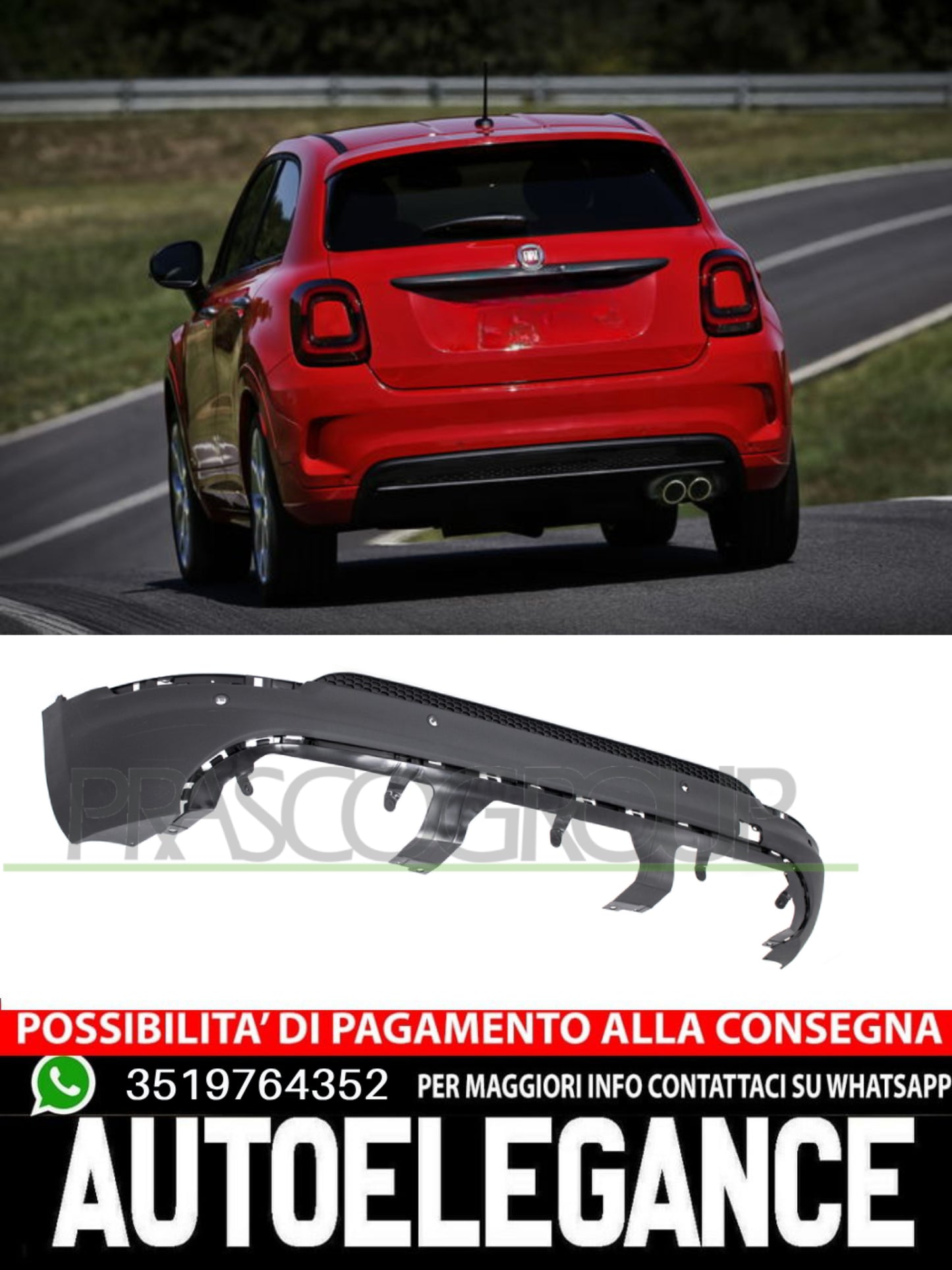 Paraurti Prasco Posteriore INFERIORE NERO CON FORI PDC per FIAT 500X   735622252