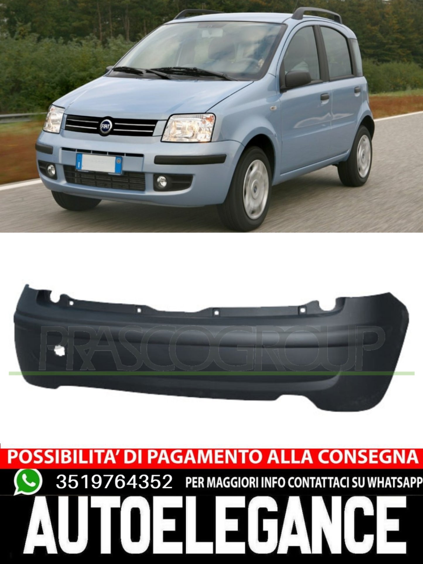 Paraurti Prasco Posteriore NERO Per Fiat Panda #Rk  735357183
