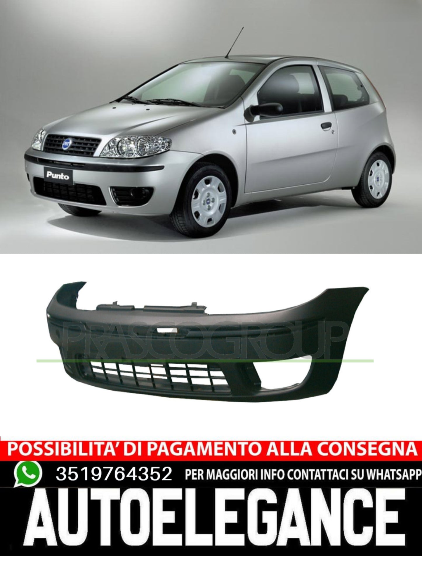 Paraurti anteriore nero goffrato mod. actual-van per Fiat Punto 04/03-04/11