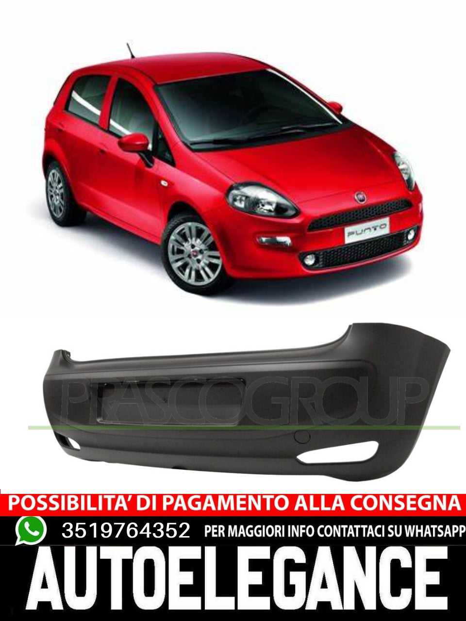 Paraurti Prasco Posteriore CON PRIMER TAPPO COPRIGANCIO Per Fiat Punto #Sq