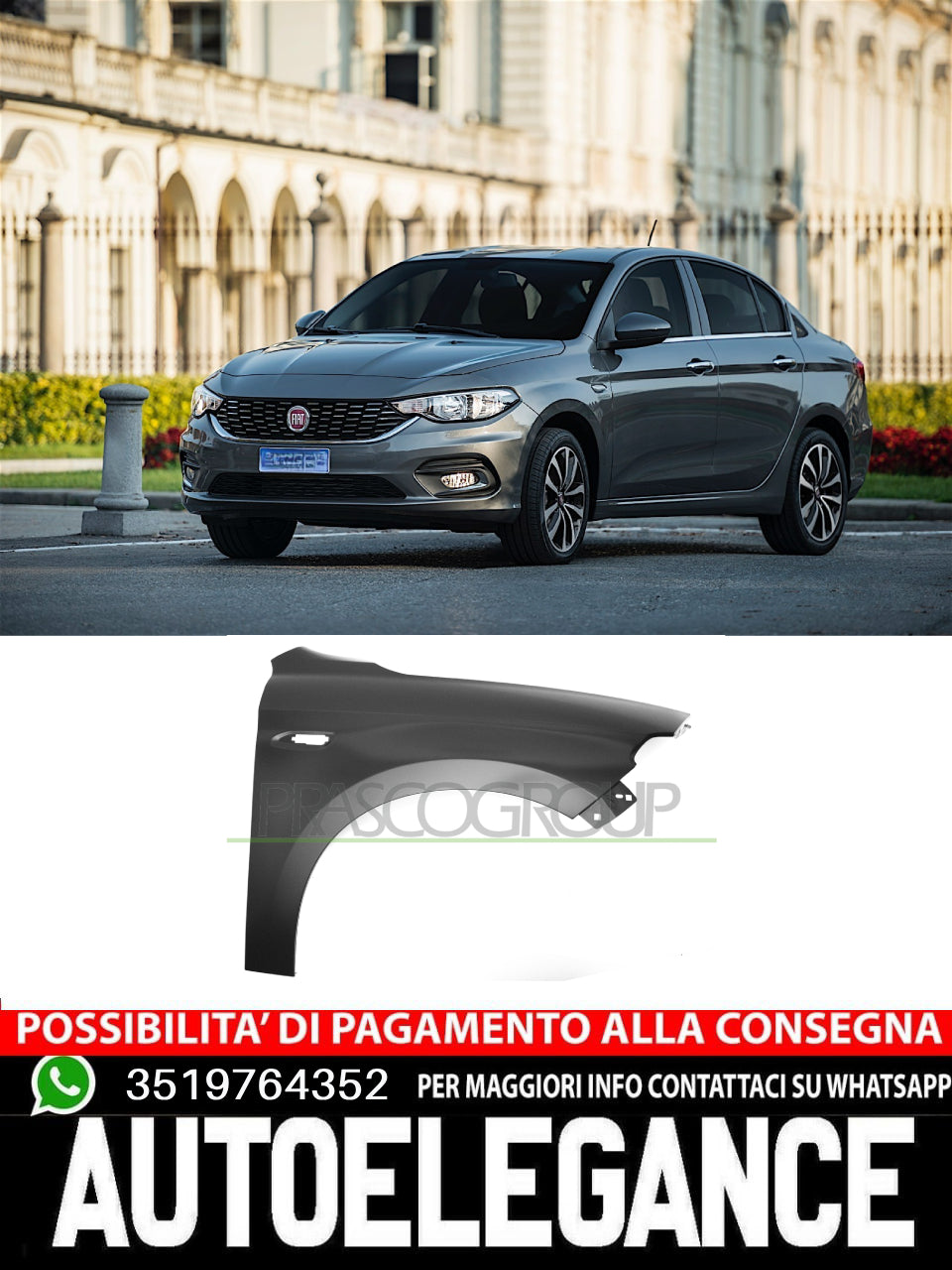 Parafango ANTERIORE DESTRO CON FORO LUCCIOLA Prasco per Fiat TIPO 52012209