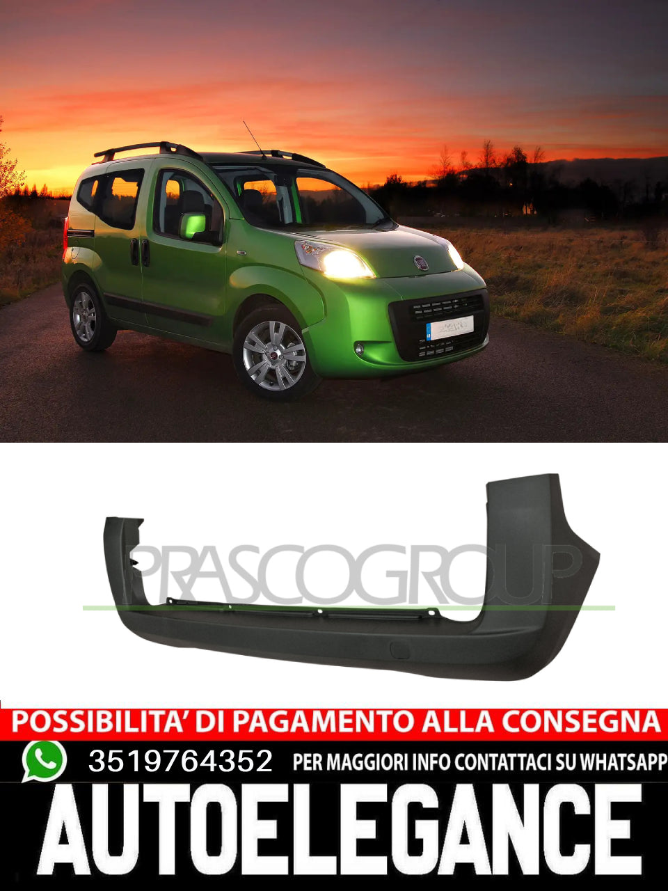 Prasco Rear Bumper WITH HOOK COVER CAP for FIAT FIORINO QUBO 735489509 