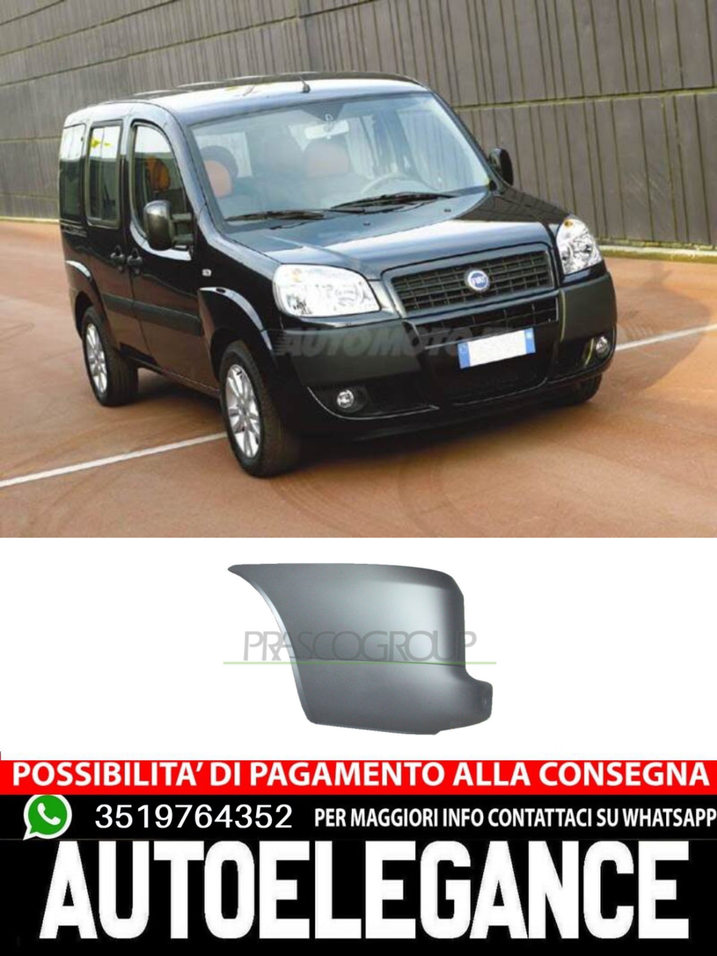 Paraurti Prasco Posteriore NERO/GOFFRATO per FIAT DOBLO 735415759