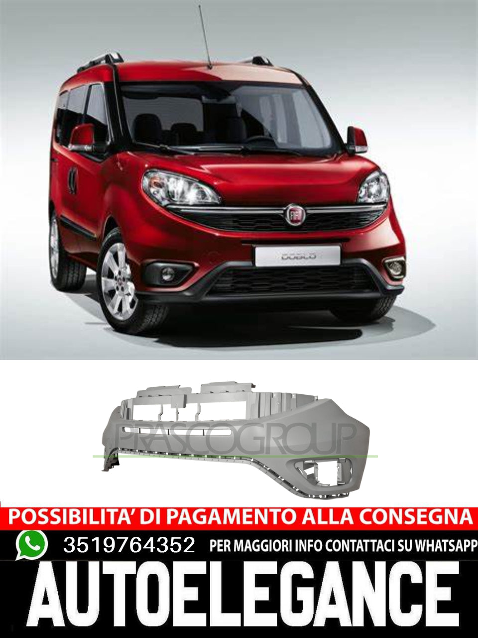 Prasco Bumper WITH PRIMER HOOK COVER CAP HEADLIGHT WASHER TRACKS for Fiat 735622295 