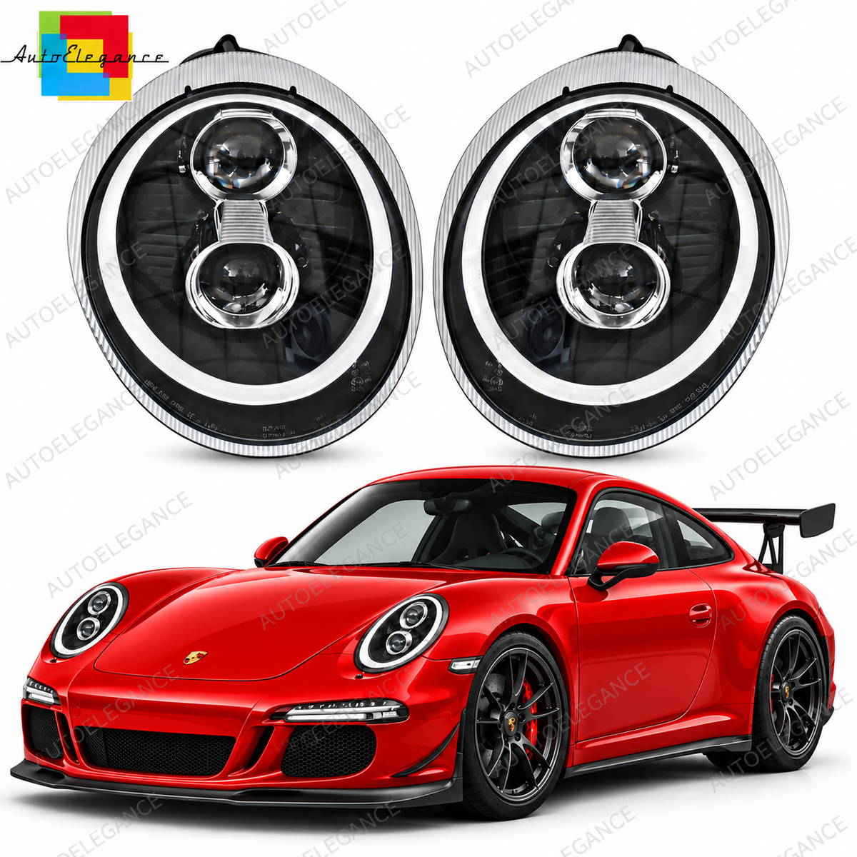 👉ART.2702 Set Fari Xenon D2S Angel Eyes Vetro Trasparente Nero Porsche 04-09👈