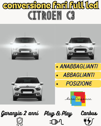 KIT FARI FULL LED CITROEN C3 MK3 III ANABBAGLIANTI H7 + ABBAGLIANTI H7 CANBUS