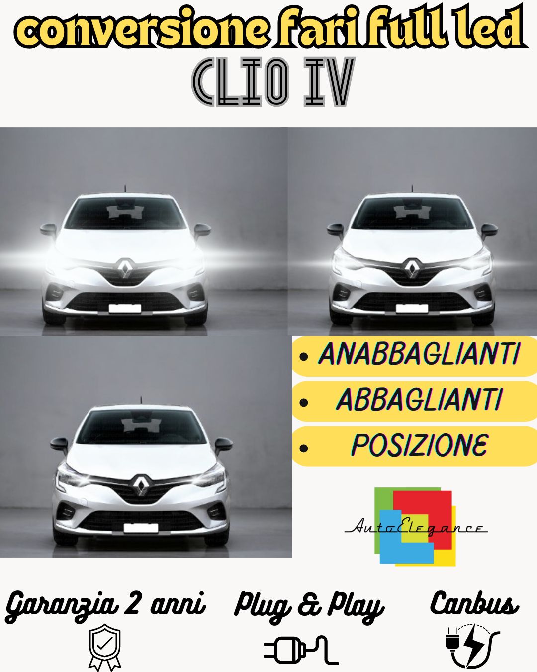 KIT FARI FULL LED RENAULT CLIO IV 4 ANABBAGLIANTI ABBAGLIANTI E LUCI POSIZIONE
