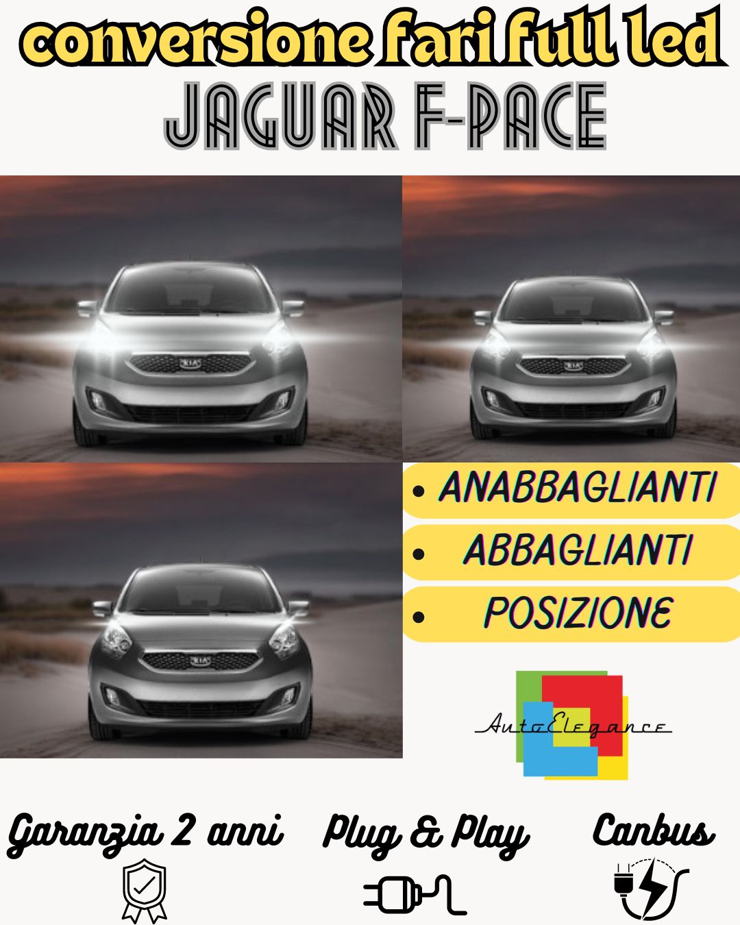CONVERSIONE FARI COMPLETA FULL LED PER KIA VENGA 6000K BIANCO GHIACCIO CANBUS