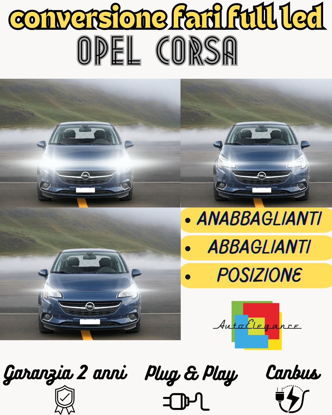 OPEL CORSA D FULL LED HEADLIGHT KIT LOW BEAM H7 + HIGH BEAM H1 6000K NO ERROR 