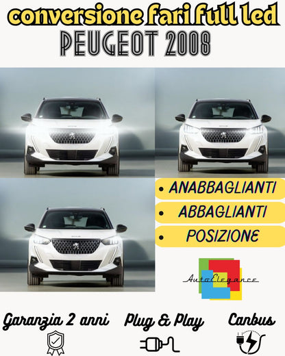 KIT FARI FULL LED PEUGEOT 2008 ANABBAGLIANTI ABBAGLIANTI 6000K CANBUS NO ERROR