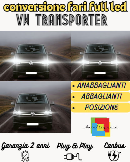 CONVERSIONE FARI FULL LED VW TRANSPORTER T4 18000 LUMEN 6000K BIANCO CANBUS