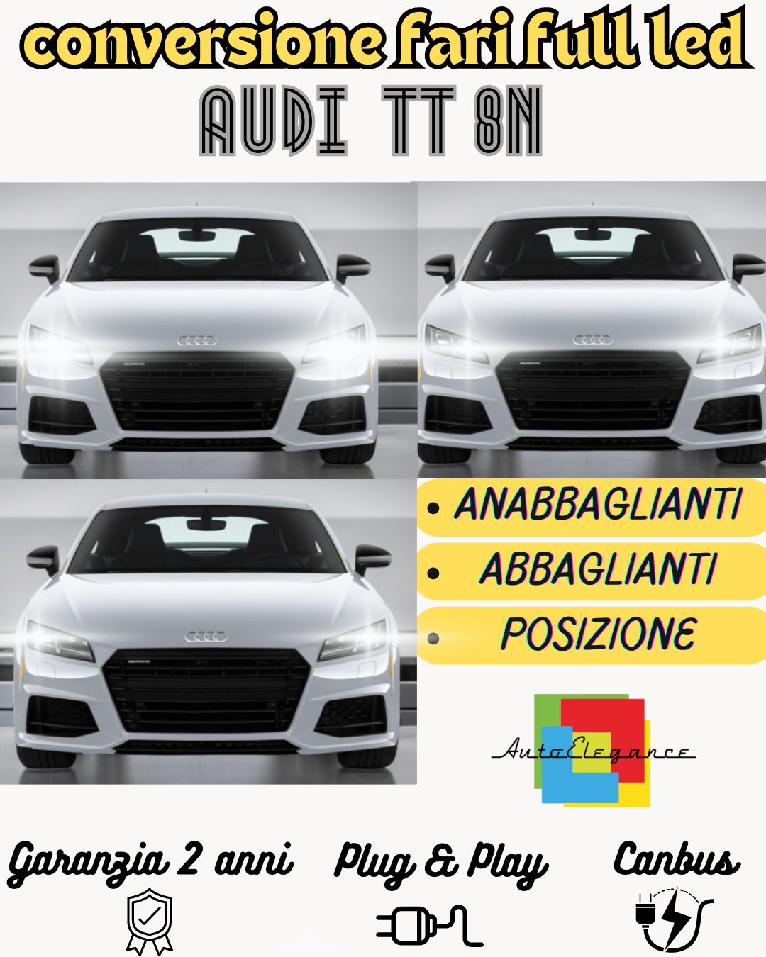 KIT FARI FULL LED AUDI TT 8N ANABBAGLIANTI ABBAGLIANTI E LUCI POSIZIONE 6000K