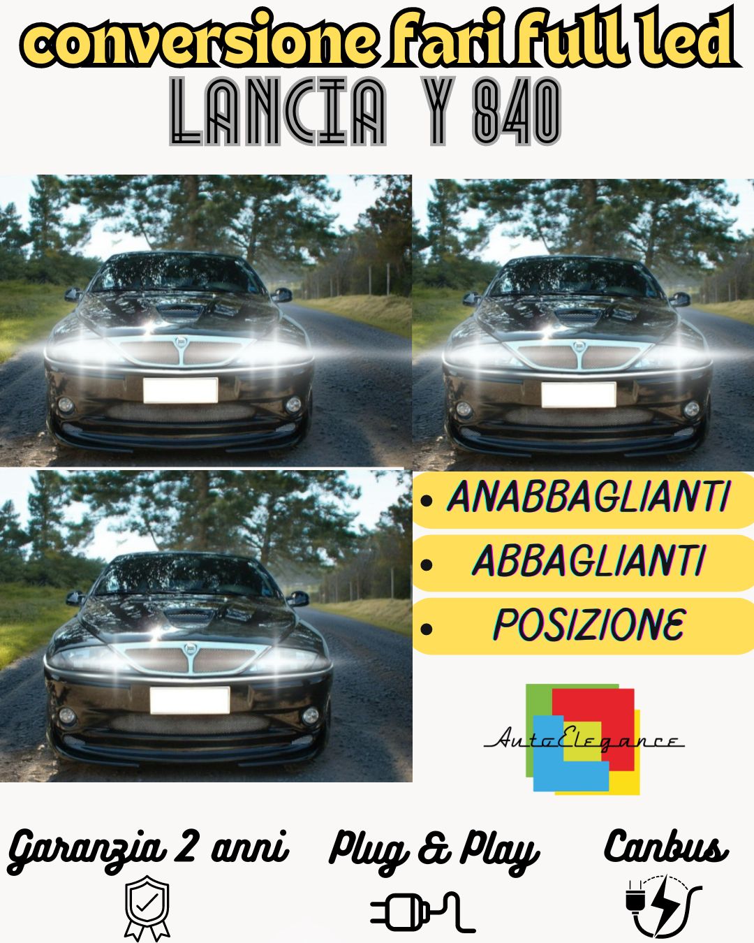 KIT FARI FULL LED LANCIA Y 840 ANABBAGLIANTI ABBAGLIANTI POSIZIONE LED 6000K