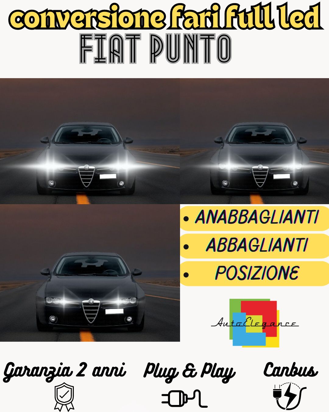 CONVERSIONE FARI FULL LED ALFA 159 BRERA SPIDER MONO LED H7 + LED H7 + T10 6 LED