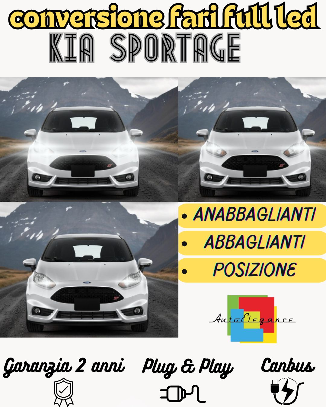 KIT FULL LED HB3 9005 CANBUS 360° KIA SPORTAGE QL 9600 LUMEN 6000K BIANCO