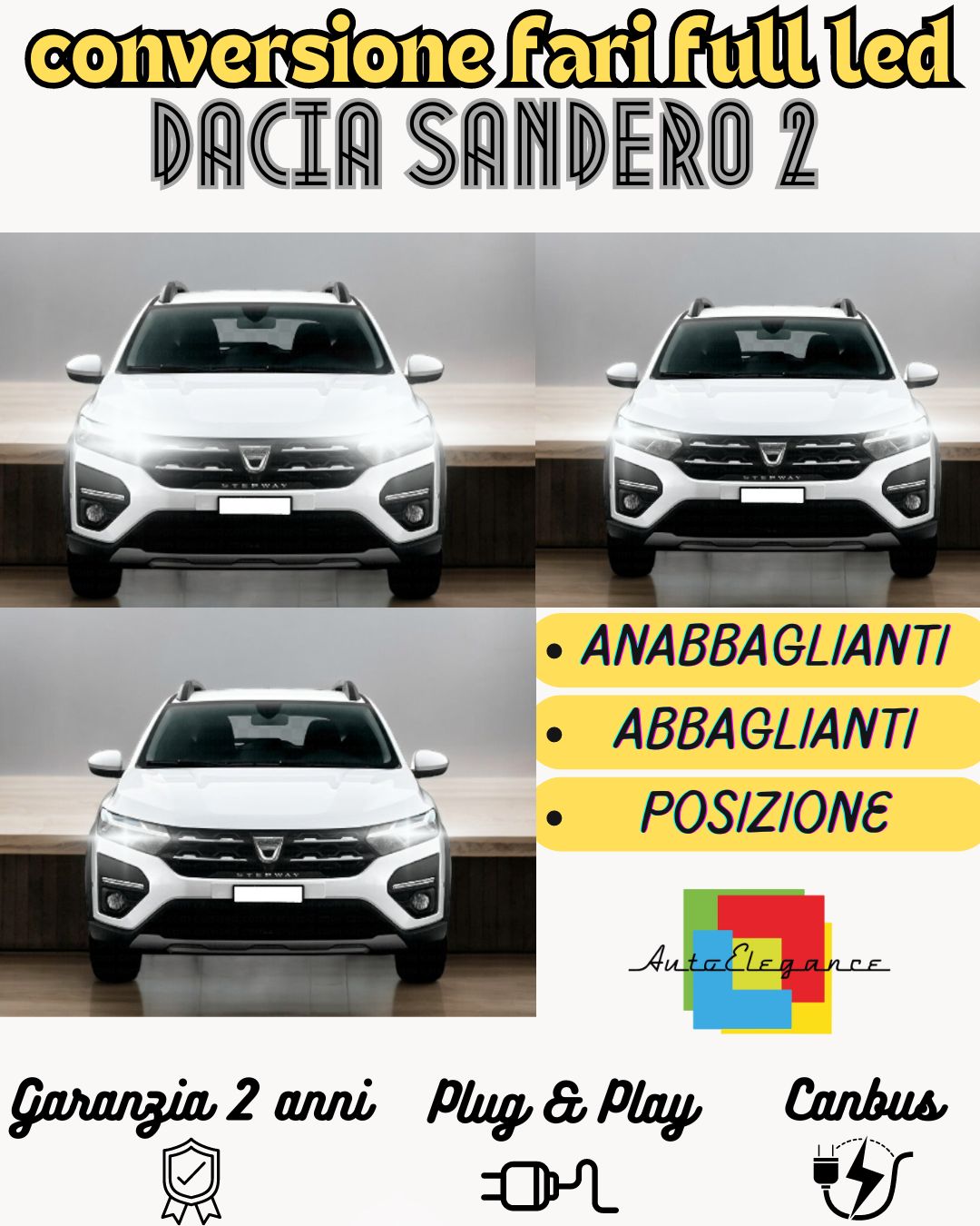KIT FARI FULL LED DACIA SANDERO MK2 II ANABBAGLIANTI H7 + ABBAGLIANTI H7 CANBUS