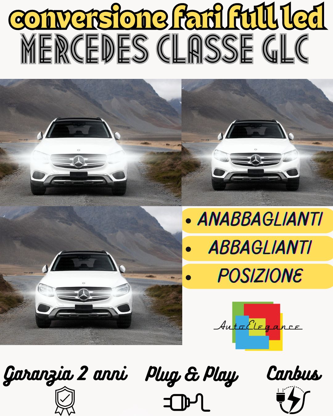 KIT FARI FULL LED MERCEDES CLASSE GLC ANABBAGLIANTI H7 + ABBAGLIANTI H7 6000K