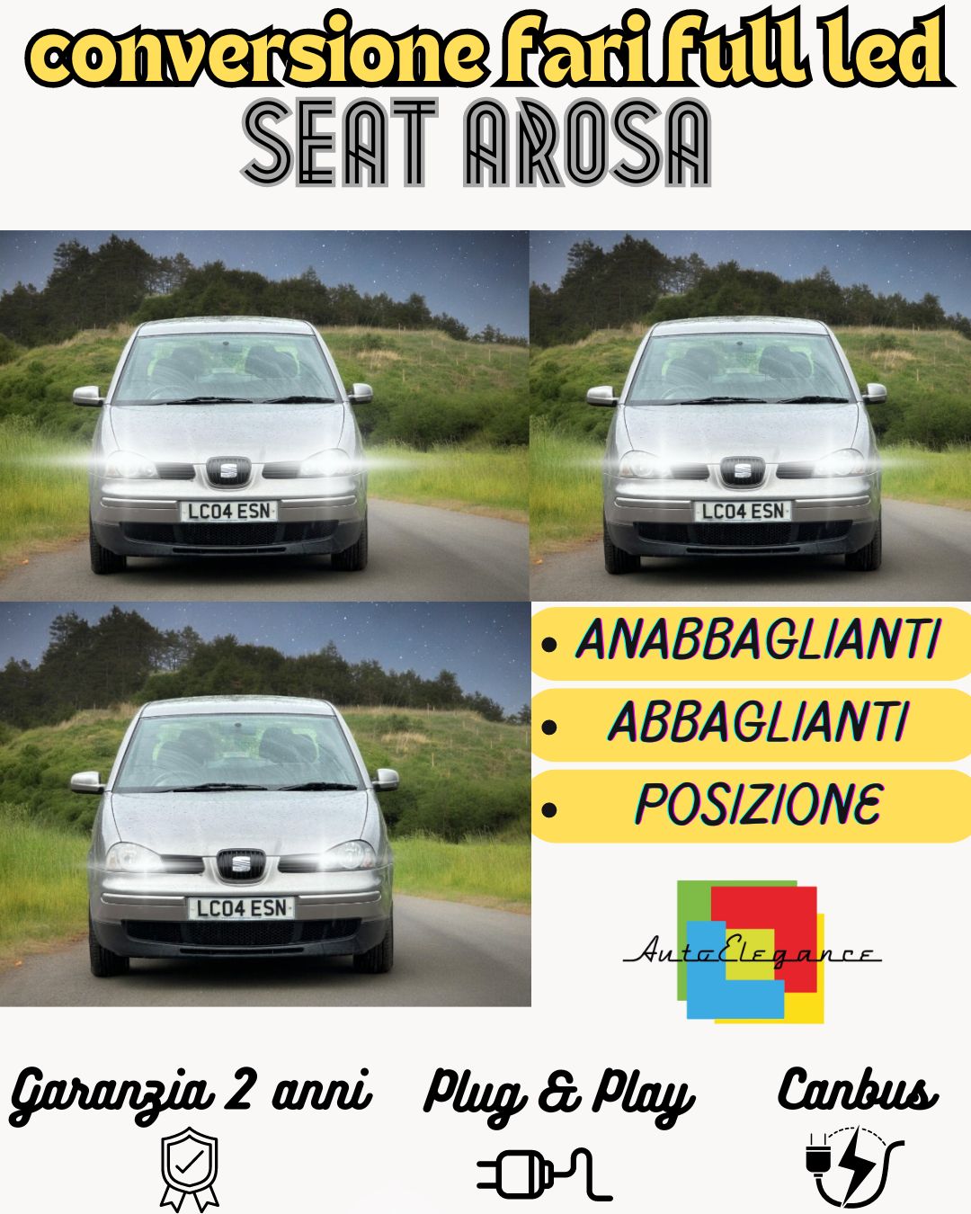 KIT FARI FULL LED SEAT AROSA ANABBAGLIANTI ABBAGLIANTI POSIZIONE LED 6000K