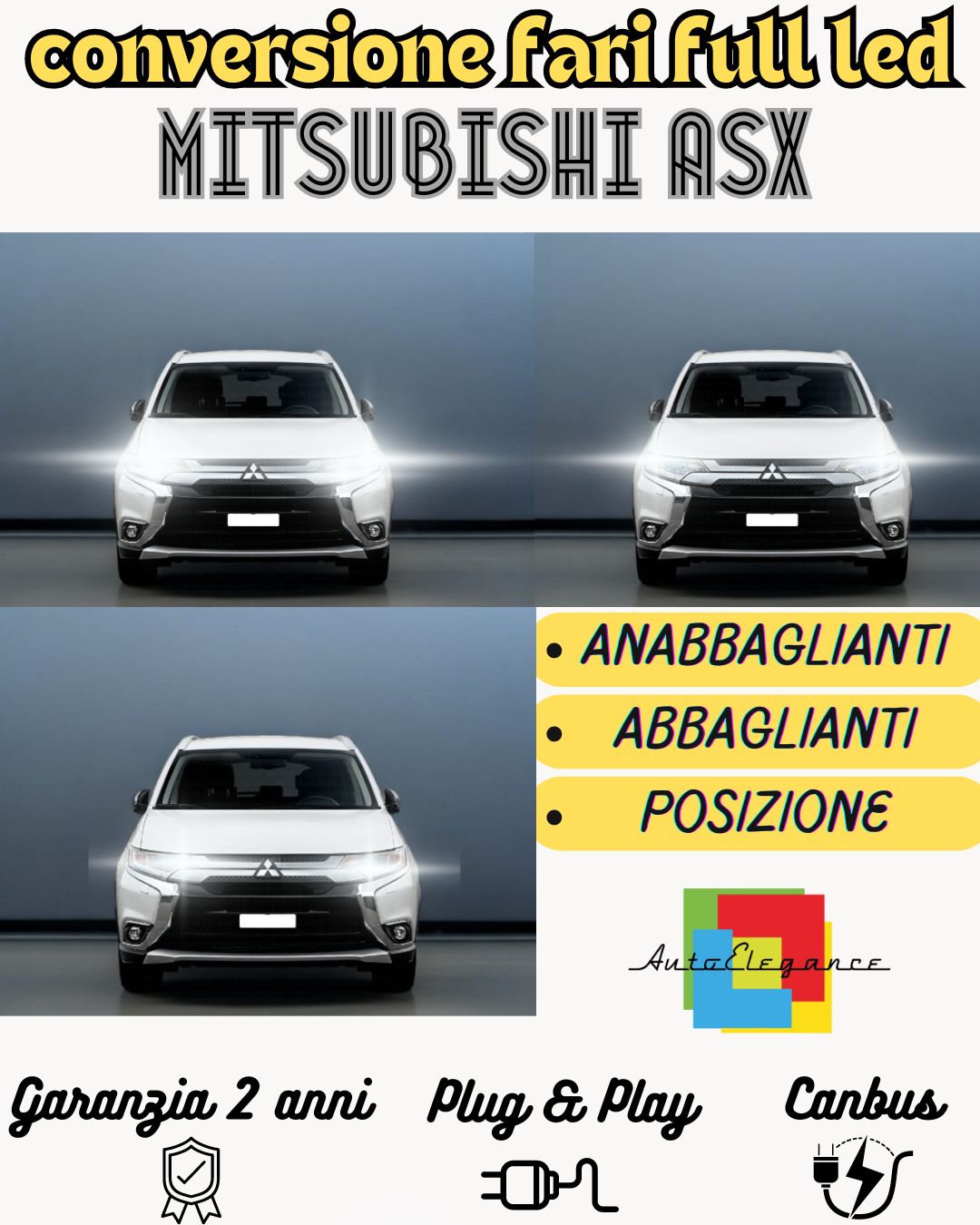 MITSUBISHI ASX FULL LED HEADLIGHT KIT LOW BEAM HIGH BEAM CANBUS 6000K NO ERROR 