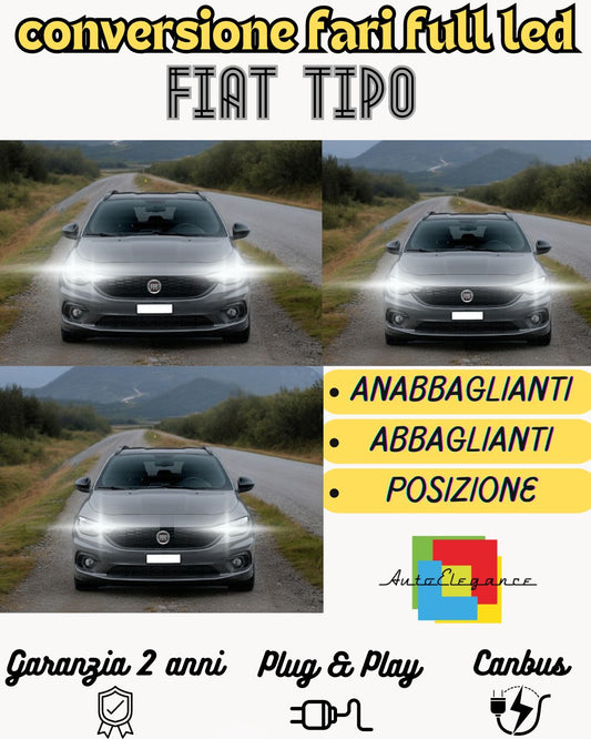 KIT ANABBAGLIANTI LED + ABBAGLIANTI LED FIAT TIPO - FARI CON LENTE CANBUS 6000K